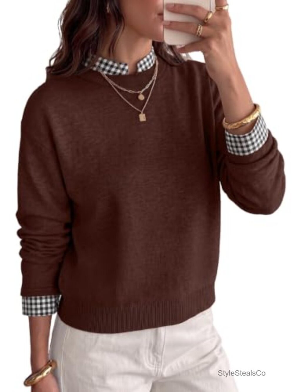 Mock Neck 2 in 1 Pullover Sweater Loose Cropped Knit Women's